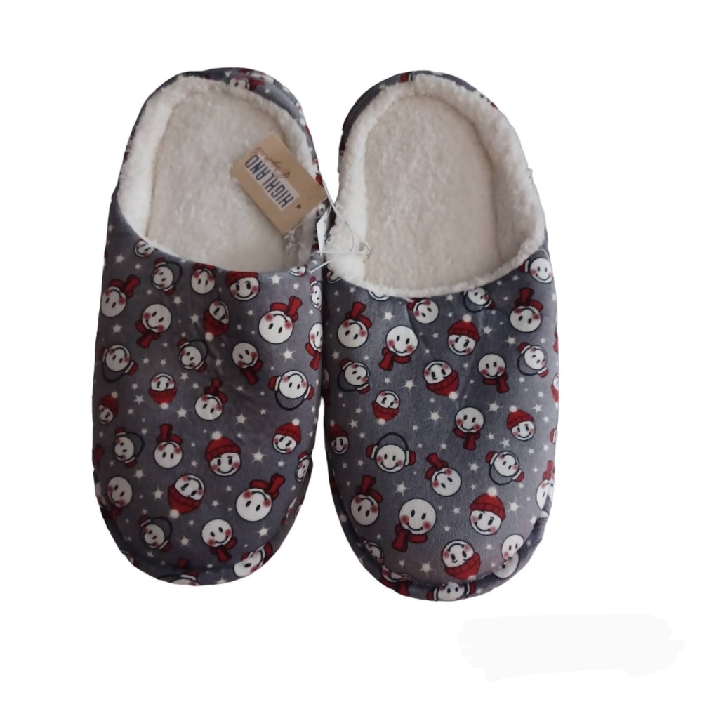 Snoman Holiday Slippers NEW House Shoes Mens 13 Gray -Fleece Xmas **NO BOX**